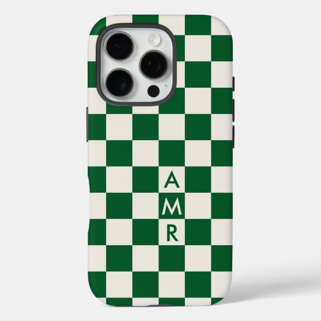 Monogram Green Cream Chequered Pattern Case-Mate iPhone Case (Back)