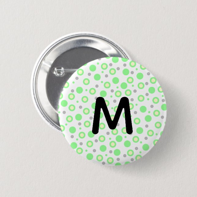 Monogram Green Cream Grey Polka Dots 6 Cm Round Badge (Front & Back)