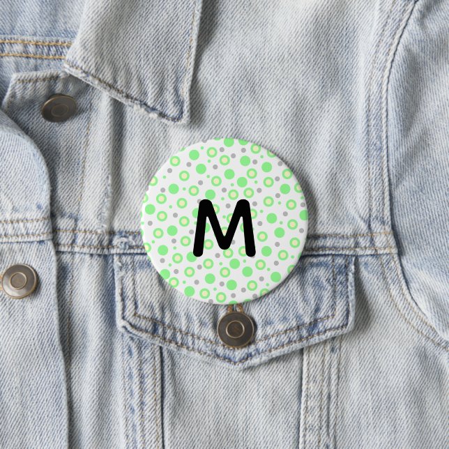 Monogram Green Cream Grey Polka Dots 7.5 Cm Round Badge (In Situ)
