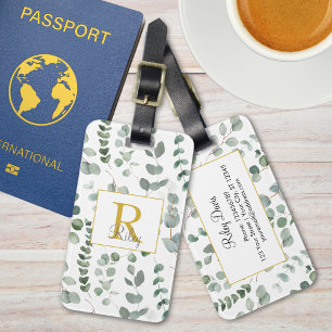 Monogram Green Eucalyptus Leaves Greenery Pattern Luggage Tag