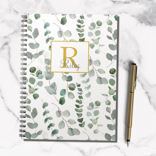Monogram Green Eucalyptus Leaves Notebook (In situ)