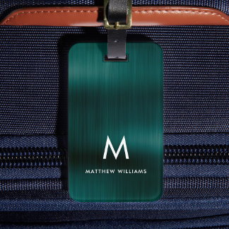 Monogram Green Faux Metal Steel Styled Custom Luggage Tag