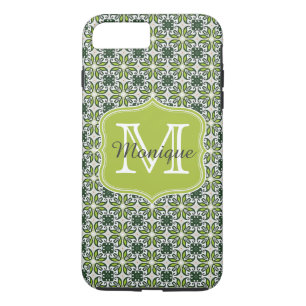 Monogram Green Flowers Pattern iPhone 8 Plus/7 Plus Case