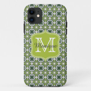 Monogram Green Flowers Pattern iPhone 11 Case