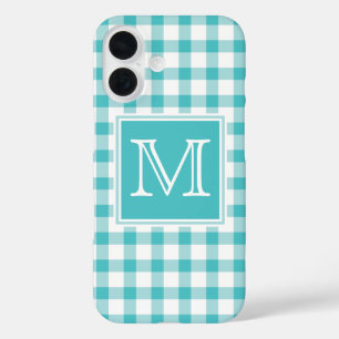Monogram   Green Gingham Plaid Chequered Simple iPhone 16 Case