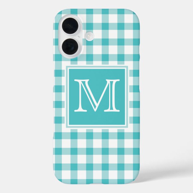 Monogram | Green Gingham Plaid Chequered Simple Case-Mate iPhone Case (Back)