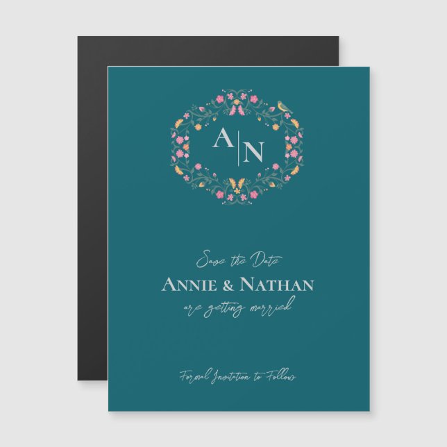 Monogram Green Intricate Floral Frame Wedding (Front/Back)