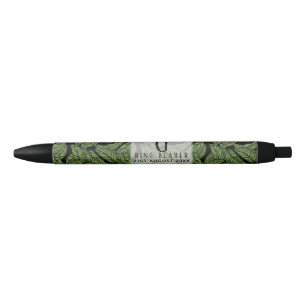 Monogram Green Leaf Tropical RING BEARER Wedding Black Ink Pen