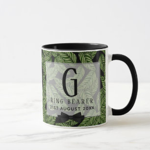 Monogram Green Leaf Tropical RING BEARER Wedding Mug