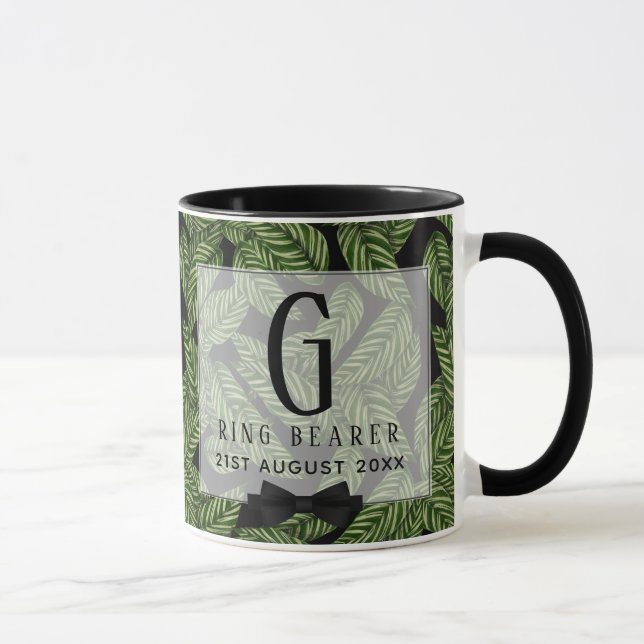 Monogram Green Leaf Tropical RING BEARER Wedding Mug (Right)
