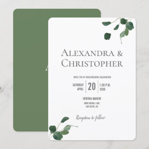 Monogram Green Modern Eucalyptus leaves botanical Invitation