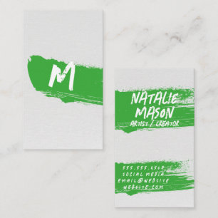 Monogram Green Paint Brushed on Canvas Business Card
