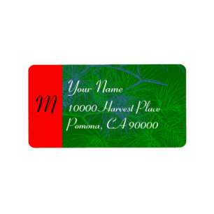 Monogram Green Pine Simple Holiday Address Labels