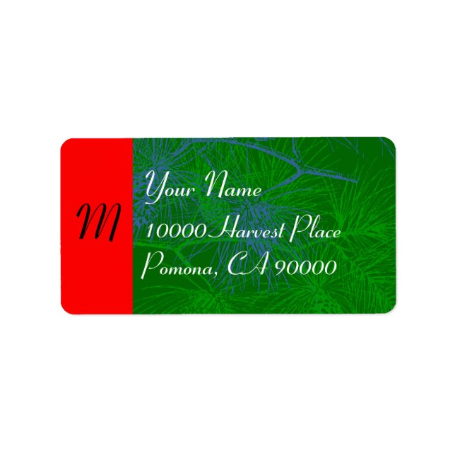 Monogram Green Pine Simple Holiday Address Labels (Front)