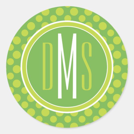 Monogram | Green Polka Dots Classic Round Sticker