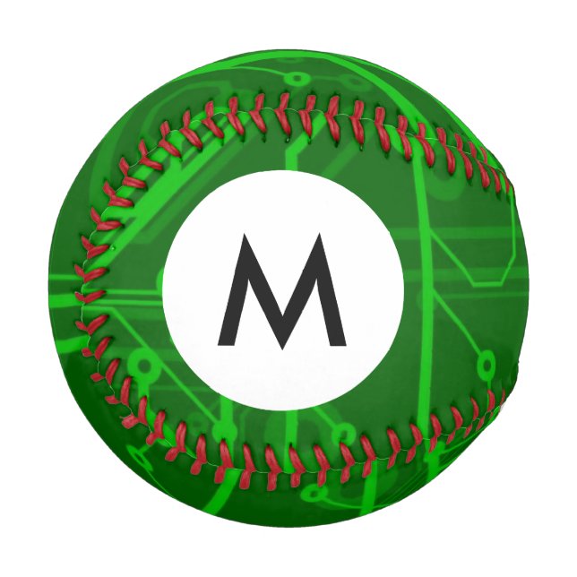 Monogram Green Printed Circuit Board Pattern Baseball (Front Left)