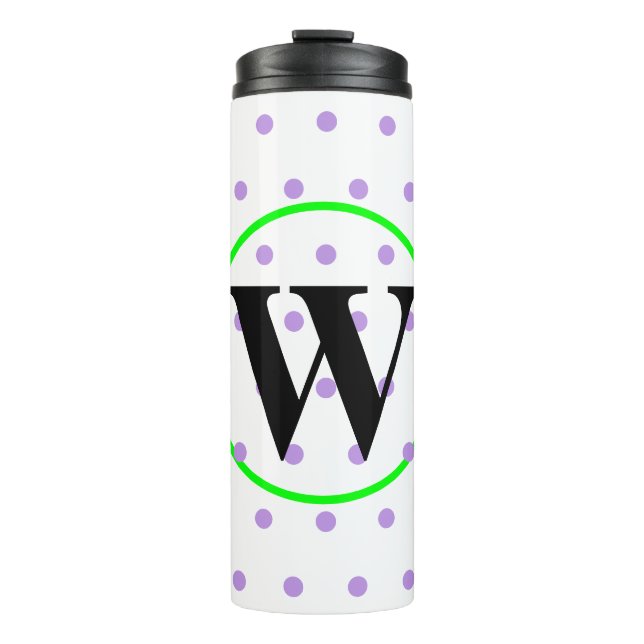 Monogram Green Purple Polka Dots Thermal Tumbler (Front)