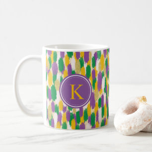 Monogram Green Purple Yellow Brushstrokes Pattern Coffee Mug