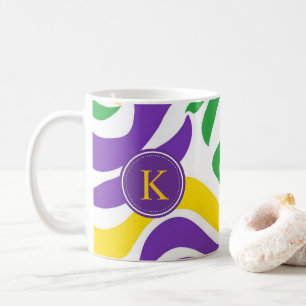 Monogram Green Purple Yellow Mardi Gras Pattern Coffee Mug