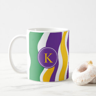 Monogram Green Purple Yellow Mardi Gras Pattern Coffee Mug