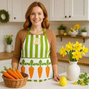 Monogram Green Stripe with Carrots Garden Girl  Apron