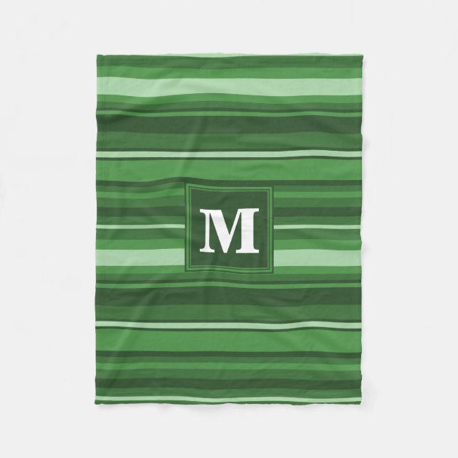 Monogram green stripes fleece blanket (Front)
