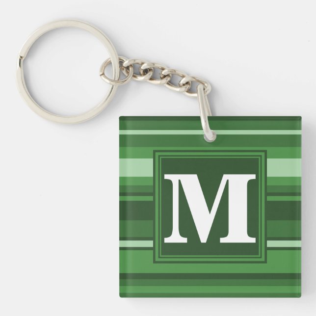 Monogram green stripes key ring (Front)