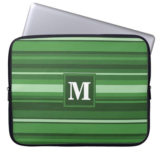 Monogram green stripes laptop sleeve (Front)