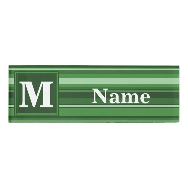 Monogram green stripes name tag (Front)