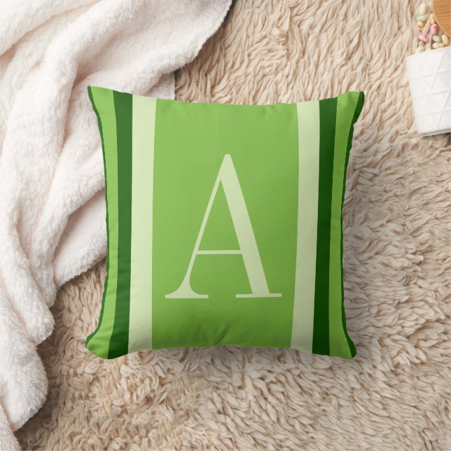 Monogram Green Stripes Personalised Cushion (Blanket)