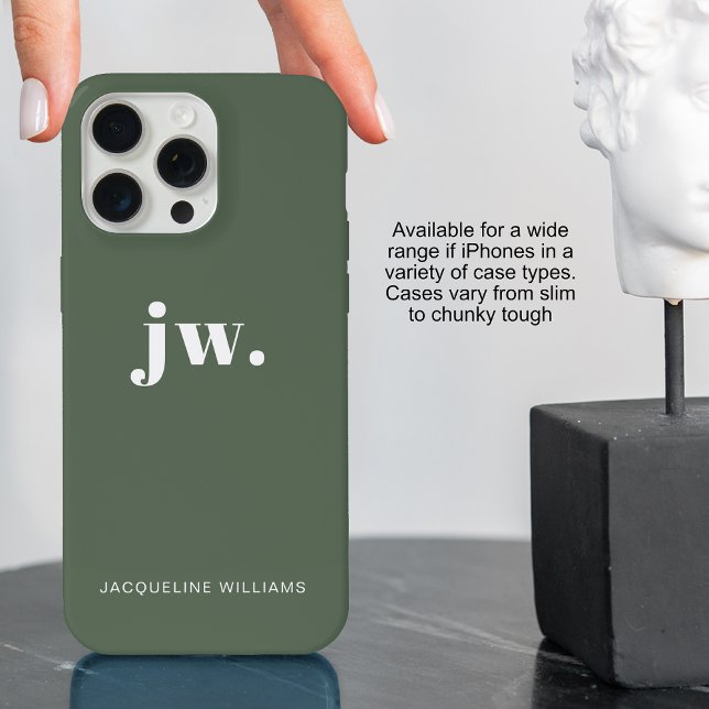 Monogram Green Stylish Modern Minimalist iPhone Case (Creator Uploaded)