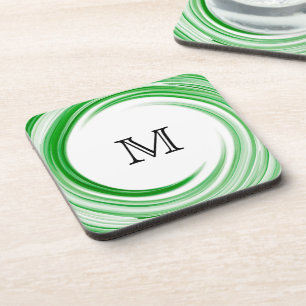 Monogram Green Swirl Abstract Art Coaster