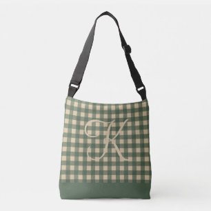 Monogram Green Tan Buffalo Plaid Rustic Country  Crossbody Bag