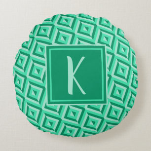 Monogram Green Three-Tone Diamond Pattern Round Cushion