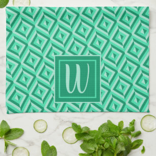 Monogram Green Three-Tone Diamond Pattern Tea Towel