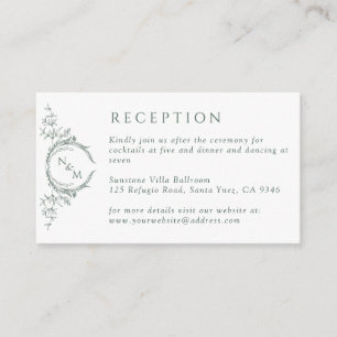 Monogram Green Watercolor Wedding Reception Enclosure Card