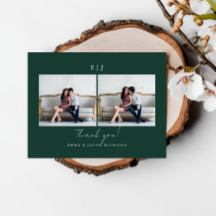 Monogram Green Wedding Photo Thank You Postcard