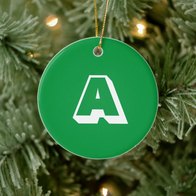 Monogram green white custom initial Christmas Ceramic Tree Decoration (Tree)