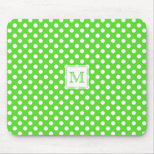 Monogram: Green & White Polka-Dot Mousepad