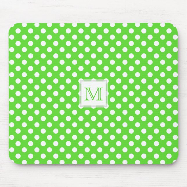 Monogram: Green & White Polka-Dot Mousepad (Front)
