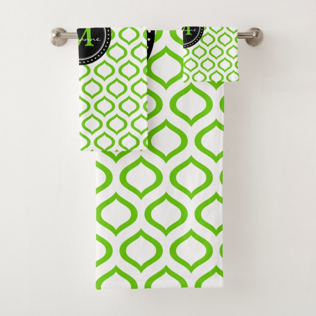 Monogram | Green White Trellis Pattern Bath Towel Set (Insitu)