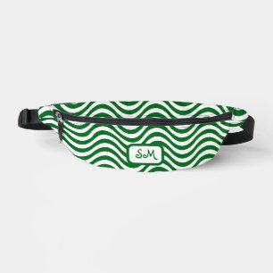 Monogram Green & White Wavy Stripes Psychedelic Bum Bags