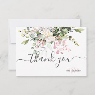 Monogram Greenery Blush Eucalyptus Flat Thank You Card