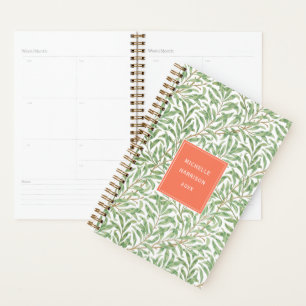 Monogram Greenery Botanical Pattern Green Orange Planner