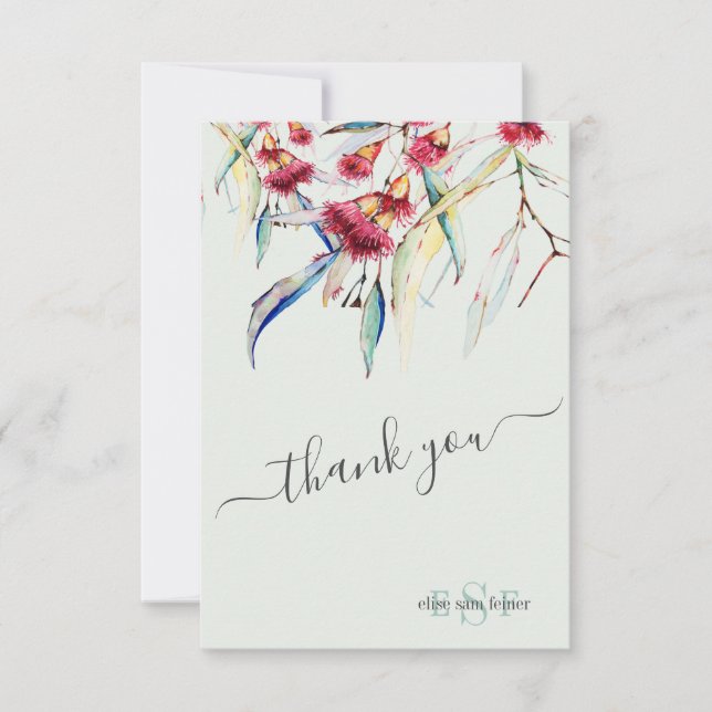 Monogram Greenery Eucalyptus Blossoms Thank You (Front)