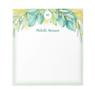 Monogram Greenery Eucalyptus Leaves Olive Notepad