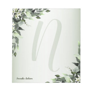 Monogram Greenery Floral Eucalyptus Leaves Notepad