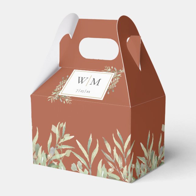Monogram Greenery Foliage Terracotta Wedding Favour Box (Front Side)