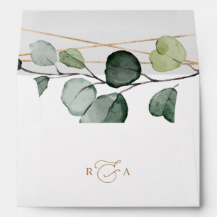 Monogram Greenery Gold Return Address 5x7 Envelope