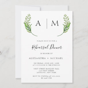 Monogram Greenery Rehearsal Dinner Invitations